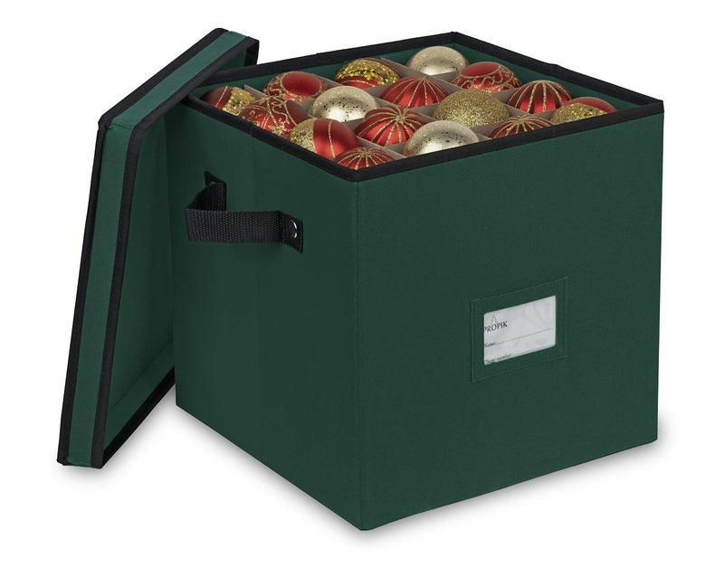 ProPik Christmas Ornament Storage Box, 4 Tier Holds Up to 64 Holiday Ornaments Decoration Balls, Storage Container with Dividers, Made with Durable 600D Oxford Polyester Material (Green) - Image 1